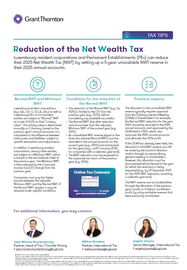 Reduction of the Net Wealth Tax