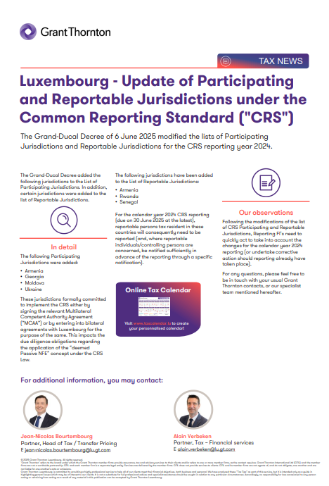 Update of Participating and Reportable Jurisdictions (CRS)