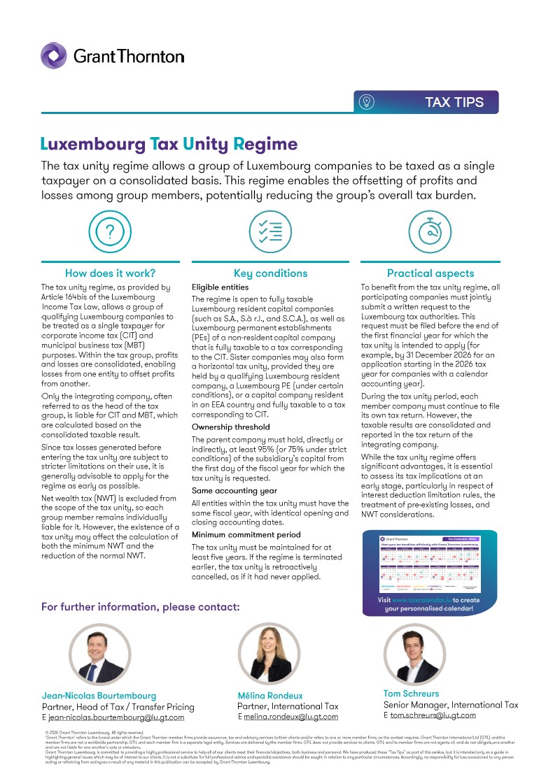 Luxembourg Tax Unity Regime