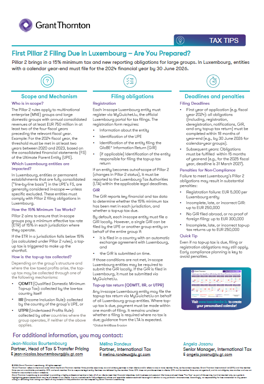 First Pillar 2 Filing Due in Luxembourg – Are You Prepared?